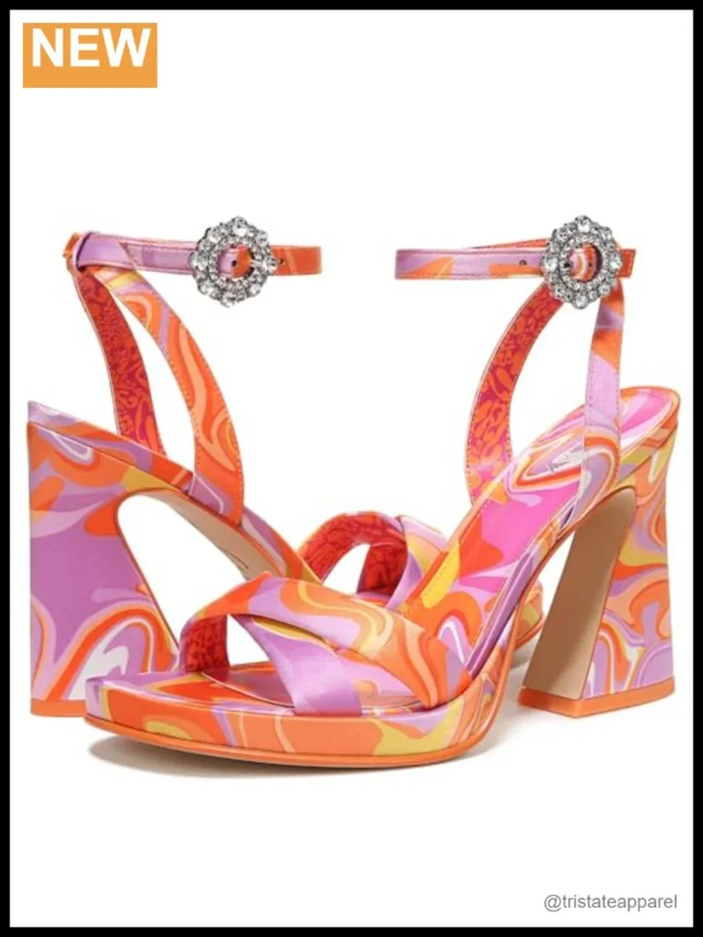 Women's Heeled Sandals with Ankle Strap and Embellished Buckle